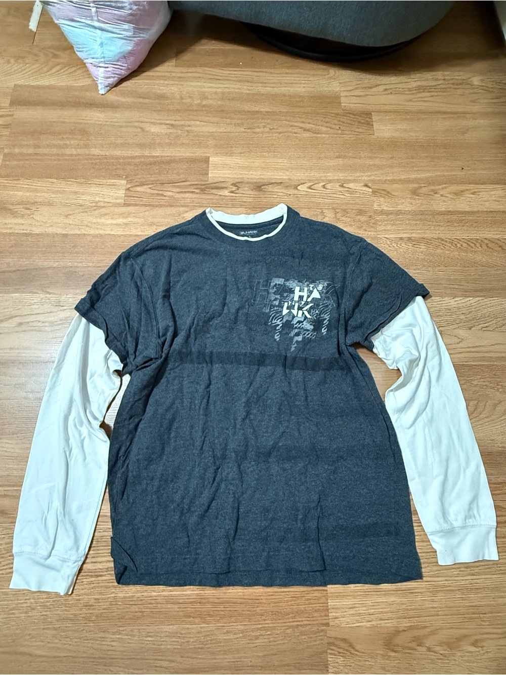 HAWKS Men's Layered Long-Sleeve Tee - Charcoal with White Sleeves Vintage